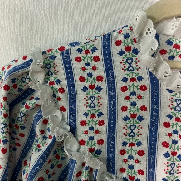 Lanz of Salzburg Vintage nightgown Flannel P Small Blue striped Ruffle womens - Picture 7 of 7